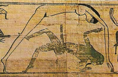The separation of the Egyptian goddess Nut (sky) from her brother Geb (earth) is an example of the theme of separation from a previous state of existence in creation myths.