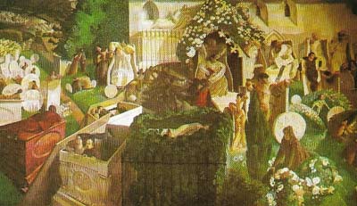 In 'Resurrection' by the English painter Stanley Spencer (1891–1959), the Last Judgment has come for the good people of Cookham.