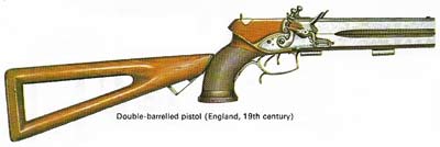 The flintlock in a late form is shown in this officers' pistol.