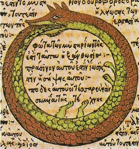 The snake or dragon that eats its own tail forms a circle signifying the cyclical nature of all things