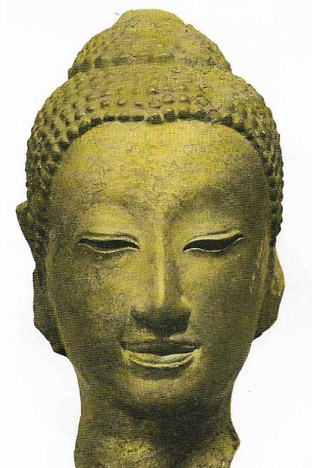 The Mons of southern Thailand and the Thais of central Thailand became Buddhists by the third century. Despite the Khmer occupation, Buddhism continued to flourish. This Buddha head comes from Lop-burl. Although con-forming to Buddhist norms, it was modeled to correspond to the aesthetic ideals of the Thais.