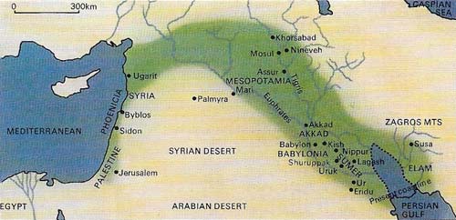 Most of the Fertile Crescent was made up of the Syrian and lower reaches of the Euphrates and Tigris rivers.