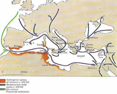 Carthage extended Phoenician influence in Spain, Sardinia, and North Africa. The Phoenicians had several footholds in western Sicily, and in 480 BC the Carthaginians made an abortive invasion of the north to aid Xerxes. At the end of the fourth century they waged an unsuccessful war against Syracuse.