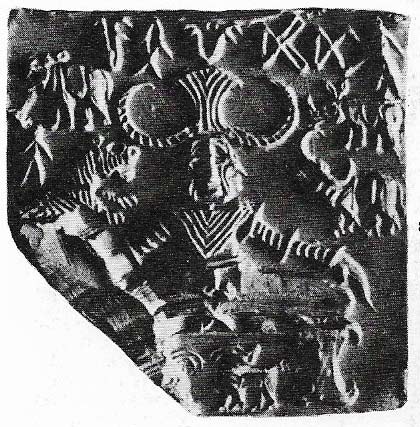 his seal shows a three-headed, horned deity seated in an attitude that is reminiscent of the yoga asanas of later times.