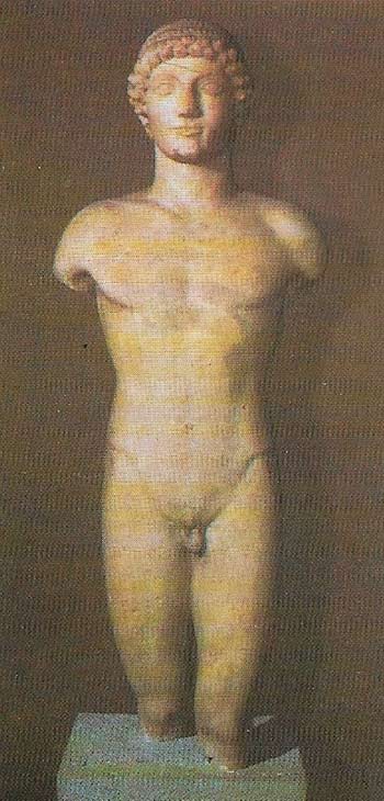An outstanding example of free-standing sculpture from the late Archaic/early Classical period, the 'Strangford Apollo' (after its former owner, Lord Strangford) marks the consummation of over a century in the evolution of kouros sculpture.
