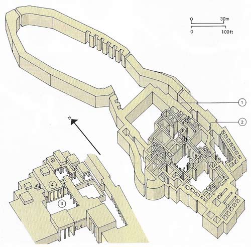 The fortified citadel of Tiryns, c. 1330 BC, typifies mainland architecture in the Bronze Age.