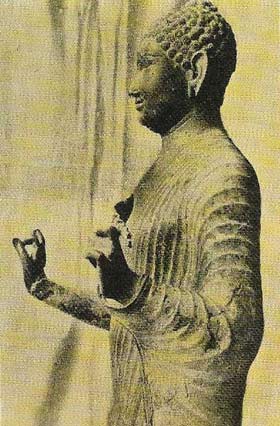 One of the oldest-known Buddhist images in Southeast Asia is this bronze Buddha from Vietnam, dating back to the fifth century. Its style was influenced by Buddhas from Amaravarti.