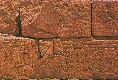 An elephant and war captives form a temple frieze near Meröe, first century AD.