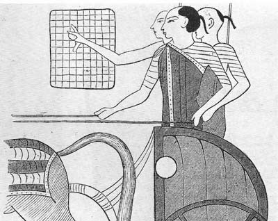 Use of the light seat chariot, shown in this drawing of an Egyptian relief, accounted in part for the Hittites' military successes, particularly the drawn battle at Kades