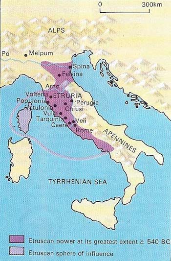 The Etruscan home territory lay between the Arno and the lower Po. 