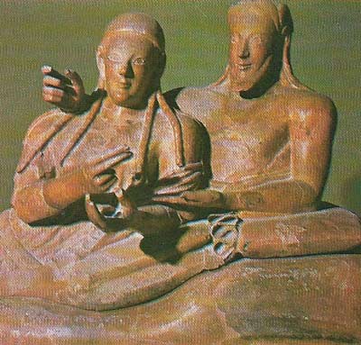 This married couple is sculpted in life-size on the lid of a terracotta sarcophagus from Cerveteri (Caere).