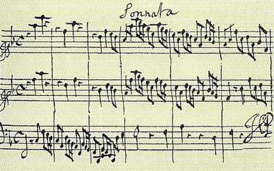 The opening of Purcell's Golden Sonata for two violings and basso continuo<.