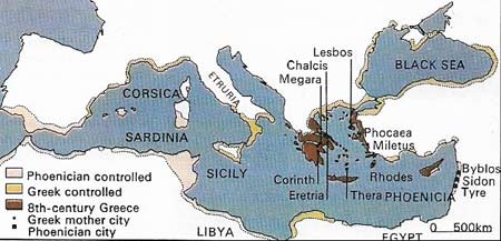 Colonization was used to send surplus and disaffected populations to found cities in new regions. The first phase began about 750 BC with expeditions to the west, where the Greeks found the Phoenicians already well established in many areas. They were able to settle in Sicily, southern Italy, France, and Libya. About 650 BC the Greeks began to move into the Black Sea region until there where colonies round almost all its shores. By the 6th century BC, the colonies were sending enough food back to Greece to feed the expanding population and thus reduce emigration.