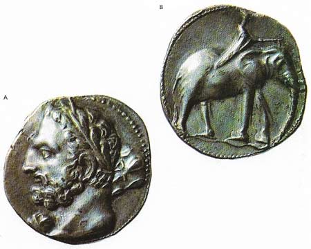 This Spanish coin shows Hannibal on one side and an elephant on the other.