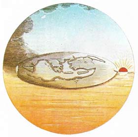 A Victorian illustration of the Homeric universe shows a disk-shaped earth with Greece as its center, floating on water and surrounded by the sphere of the universe.