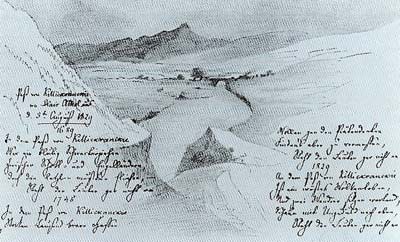An annotated drawing made by Mendelssohn during his 1829 tour of Scotland