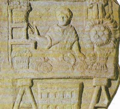 Roman shopkeepers worked long hours. Their produce was brought into the city at night to avoid the traffic congestion of the day. This relief of a greengrocer's shop in Ostia includes illustrations of various vegetables.