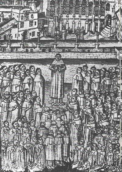 Students at New College, Oxford, England, listening to a lecture in about 1453.
