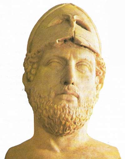 Pericles (c. 490-429 BC) was the great Athenian statesman under whose leader-ship the city became the richest and most powerful Greek state. He was responsible for the building of the fine temples and monuments on the Acropolis.