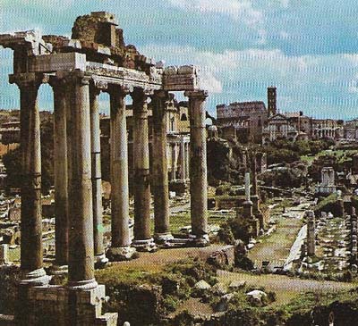 The Roman Forum (now in ruins) was the center of the government of the empire.