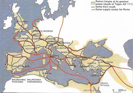 The networks of roads and sea routes that held the empire together was built to enable troops, tax collectors, and administrators to travel swiftly.