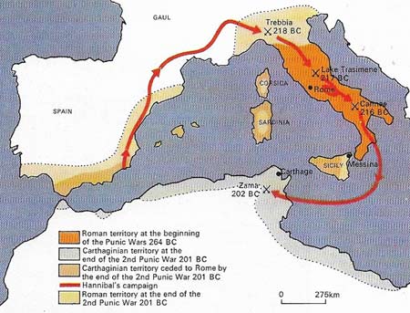 To make an effective challenge to Carthage's domination of the western Mediterranean, Rome had to become a naval power. A large fleet was constructed and equipped with boarding devices to allow for hand-to-hand fighting, at which the Romans excelled. As a result, after initial re-verses they inflicted naval defeat on Carthage in the First Punic War.
