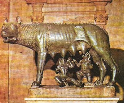 According to legend a she-wolf suckled Romulus and Remus, the mythical founders of the city of Rome.