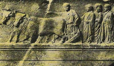 The formation of a new Roman colony was formally recognized when the founder guided a bronze plow, drawn by a bull and a cow, round its boundaries. Colonies were useful as a means of garrisoning vulnerable areas and also for moving surplus population and giving them employment. A few colonies were created as early as the 5th century, but the number increased as Rome's dominions spread because citizen colonies could be founded only in Roman territory.
