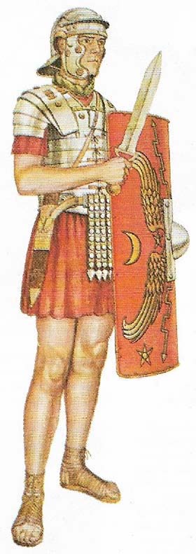 Standard equipment of a legionary in the later republican period was a gladium (short sword) and a scutum (shield).