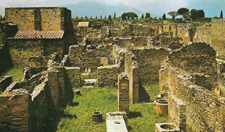 The ruins of Pompeii were preserved beneath ashes after the eruption, described by the Pliny the Younger, of Vesuvius in AD 79. Excavations revealed a unique record of Roman daily life. 