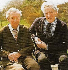 Britten (left) with his lifelong companion Peter Pears in the garden of their house at Aldeburgh, Suffolk.