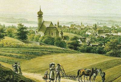 A view of rural Heiligenstadt, where Beethoven escaped from city life to compose and recuperate, and where he wrote the 'Heiligenstadt Testament'.