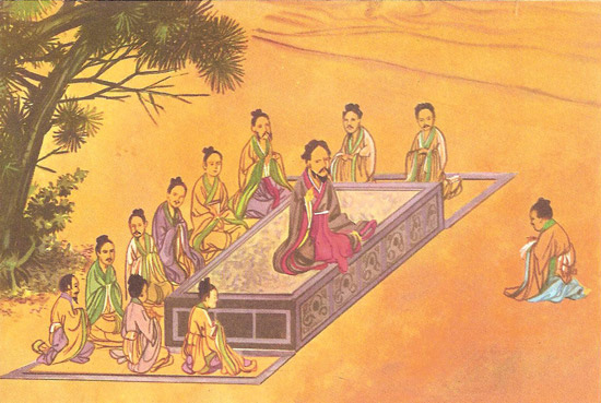 Confucius teaching his followers (painting on silk from Taiwan)