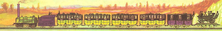 Train on the Liverpool and Manchester railway; the locomotive (Jupiter) was a Stephenson 2-2-0 of 1831