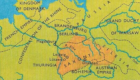 Map showing extent of Napoleon's German campaign of 1813