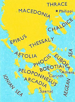 Map of Greece showing location of Philippi