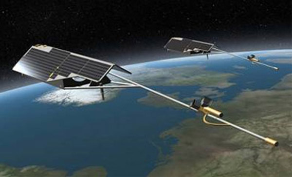 Artist's impression of Swarm satellites