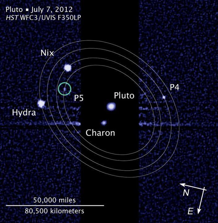 Pluto and its five known moons