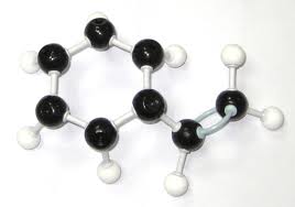 Ball-and-stick model of the styrene monomer