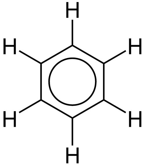 Benzene, with the delocalization of the electrons indicated by the circle.