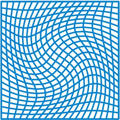 The image of a rectangular grid on a square under a diffeomorphism from the square onto itself.