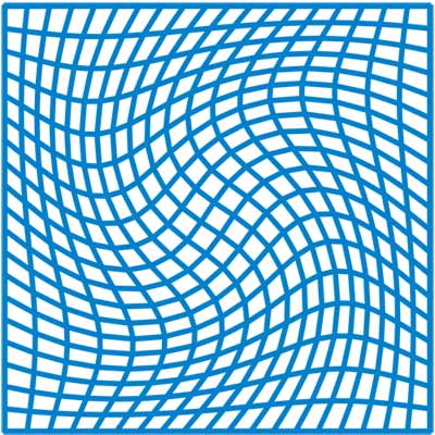 The image of a rectangular grid on a square under a diffeomorphism from the square onto itself.