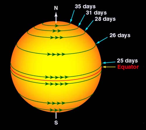 Differential rotation of the Sun.