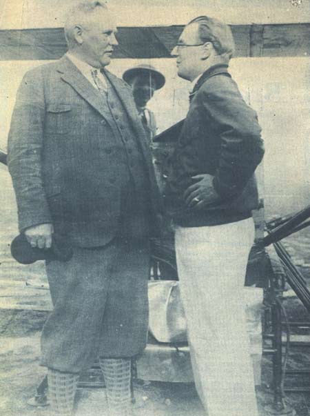 Friedrich Sander (left) and Fritz von Opel in front of the Opel-RAK 1 rocket-powered aircraft. Rebstock, Frankfurt. 30 September 1929.