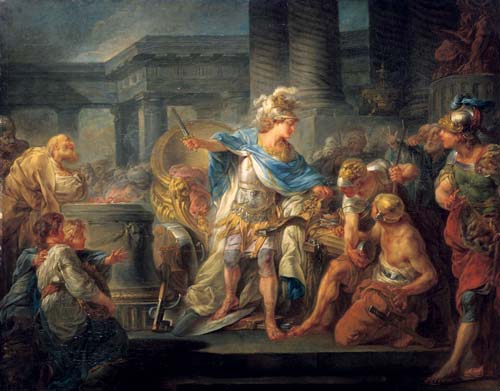 Alexander the Great cuts the Gordian Knot by Jean-Simon Berthélemy (1743–1811).