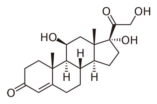 Chemical structure of cortisol (hydrocortisone), an endogenous glucocorticoid.
