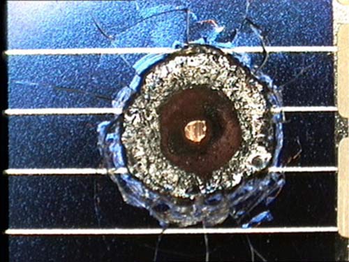 Damage on a Hubble Space Telescope solar array.
