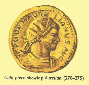 Gold piece showing Aurelian