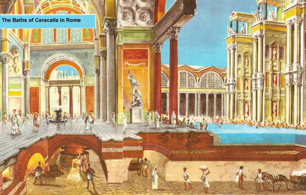 Sectional view of a hall and a swimming bath in the Baths of Caracalla