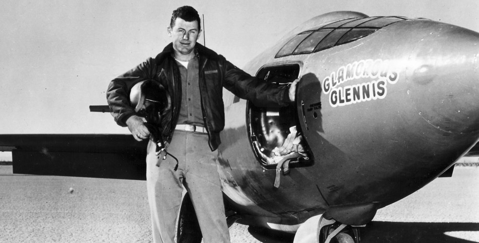 Charles 'Chuck' Yeager with his Bell X-1 nicknamed 'Glamorous Glennis' after his wife